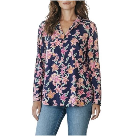 Lilly Pulitzer Tops - Lilly Pulitzer Boston Silk Blouse Bright Navy Pretty Social Vacation Size Small